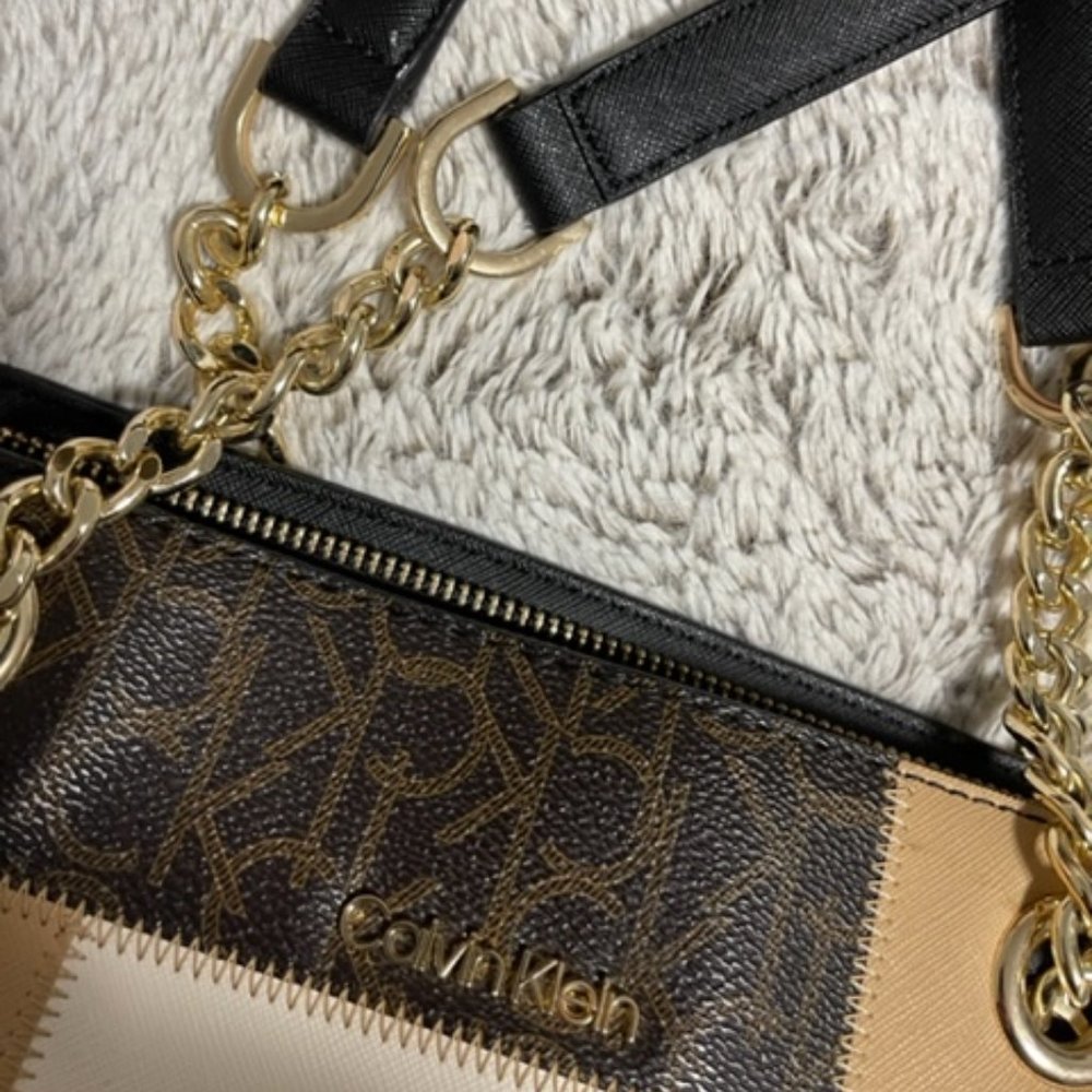CALVIN KLEIN PATCHWORK SAFFIANO LEATHER TOTE